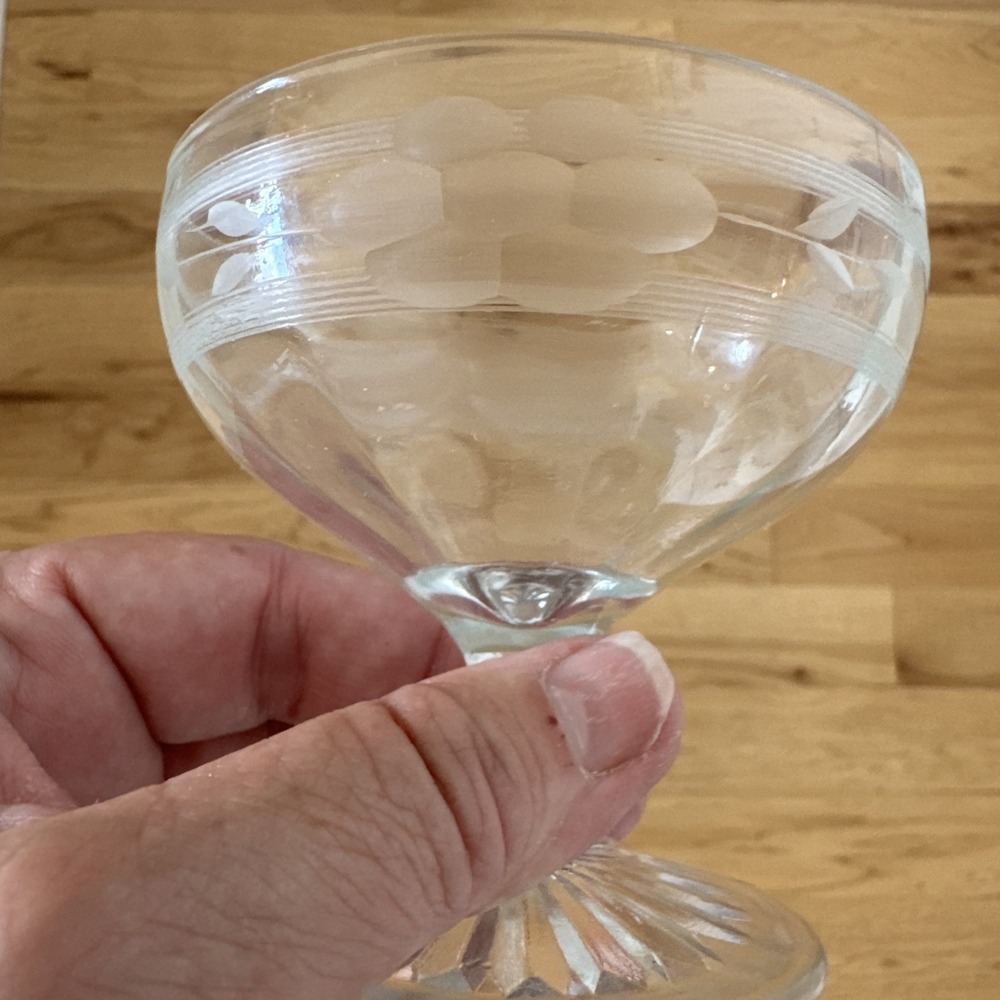 1‎ Flower Etched Sherbets Champagne Glasses Clear Floral Stemware Serving